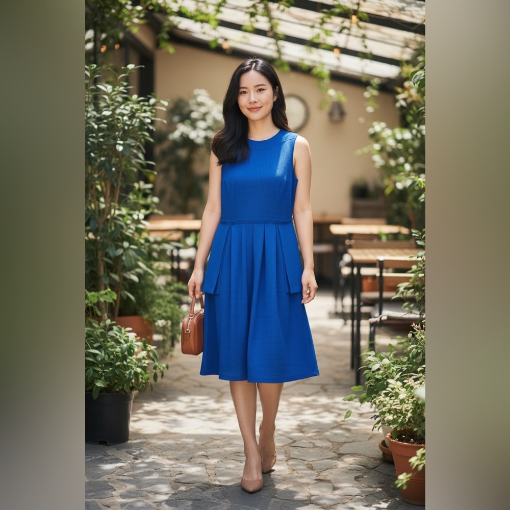 Wallis Cobalt Royal Waffle weave Blue Sleeveless Midi Dress size 10